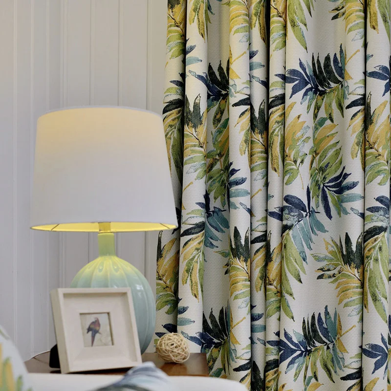 

American Pastoral Country Leaf Jacquard Linen thickened Luxury Shading Curtains for Living Room Bedroom High End Quality