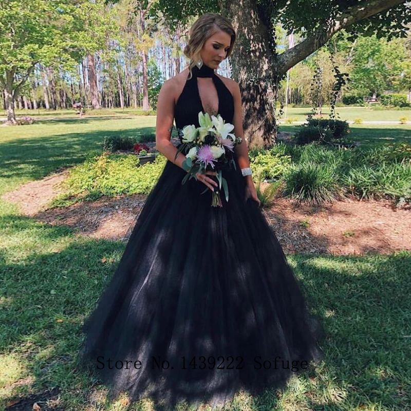 

Simple Black Halter Tulle Evening Dresses Prom Aline Vestidos De Fiesta De Noche Robe De Soiree Plus Size