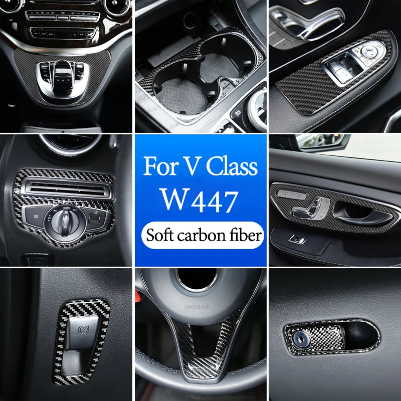 Panel de engranajes Multimedia para volante de puerta de coche, pegatina de fibra de carbono para Mercedes Benz clase V W447 V260 15-20, accesorio Interior