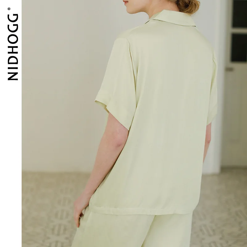 Летняя однотонная атласная пижама с короткими рукавами для женщин из вискозы