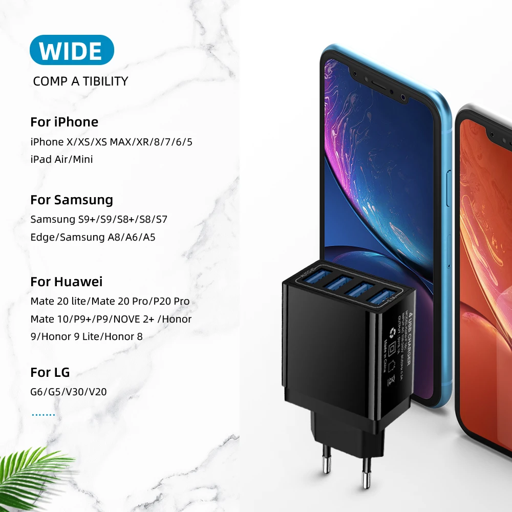 Универсальное дорожное зарядное устройство с 4 USB-портами 5 В/5 1 А | Мобильные