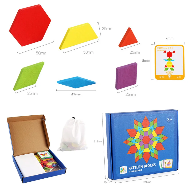 Пазлы для детей, детские деревянные головоломки Tangram, деревянные Обучающие игрушки Монтессори, обучающие игрушки для детей, 155 шт