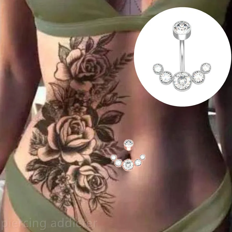 

1Piece Surgical Steel Women Crystal Belly Button Piercing 14G Sexy Belly Ring Rose Gold Black Zircon Navel Piercing Bar Jewelry