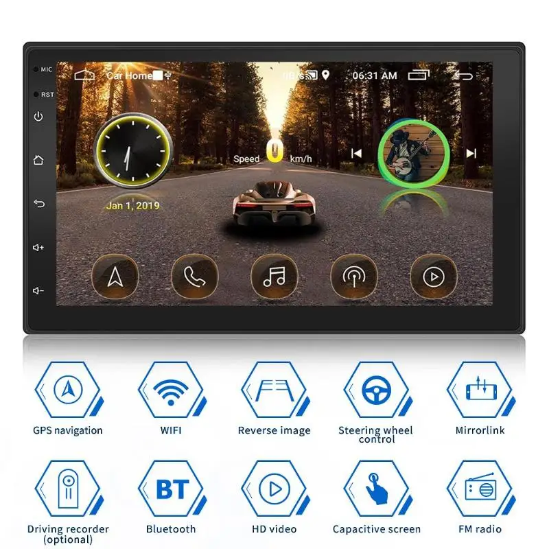 Двойной 2DIN автомобильный стерео MP5 плеер 1 Гб + 16 ГБ Android 9 GPS Навигация BT WiFi USB Авто