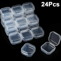 24pcs small boxes square transparent plastic box jewelry storage case finishing container packaging storage box for earrings