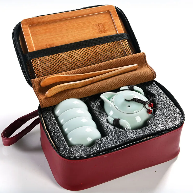 

1SET Ceramic Travel Kung Fu Tea set Home Custom A-pot-two-tea cups Fast Passenger cup Portable Chinese Tea Set