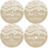 douxart 100 pieces personalized wedding stickers 4cm lace linen wedding favors baptism communion party decoration gift labels