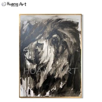 creative art original animal hand painted high quality modern lions side face oil painting on canvas black white lion painting