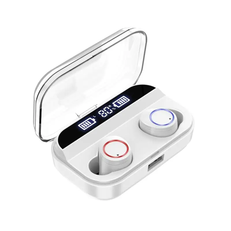 White TWS беспроводные наушники Bluetooth 5,0 Наушники дисплей питания с сенсорным управлением спортивные стерео беспроводные наушники гарнитура зарядная коробка - Цвет: White