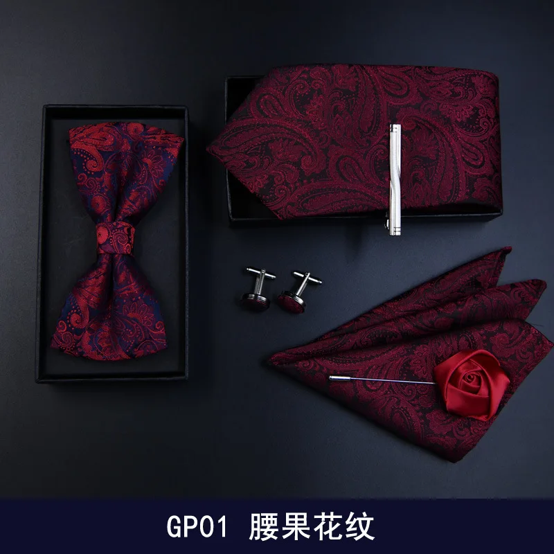 6pcs luxury Tie Set for Man Fashion Mens Ties Set Pocket Square Tie Clip Brooch  Formal Dress Necktie wedding party men gift