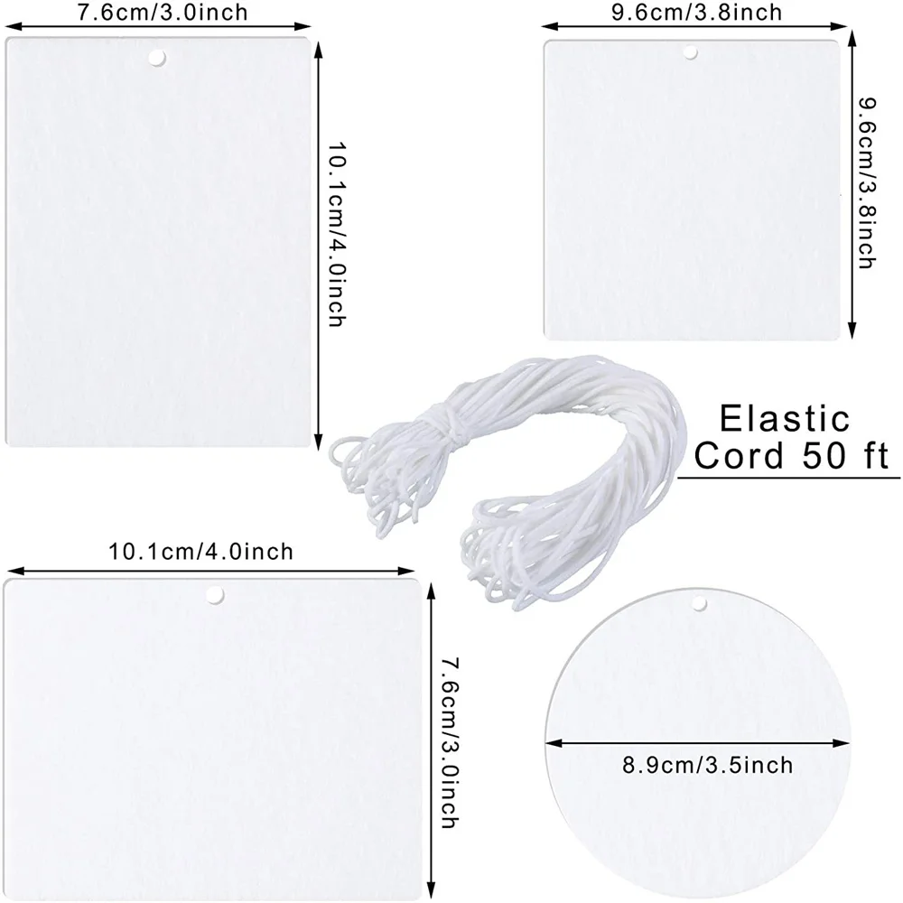 

30pc Sublimation Blank Air Freshener Sheets With Elastic Cord Felt Thermal Transfer Key Chain Double-Side Key Tags For DIY Photo