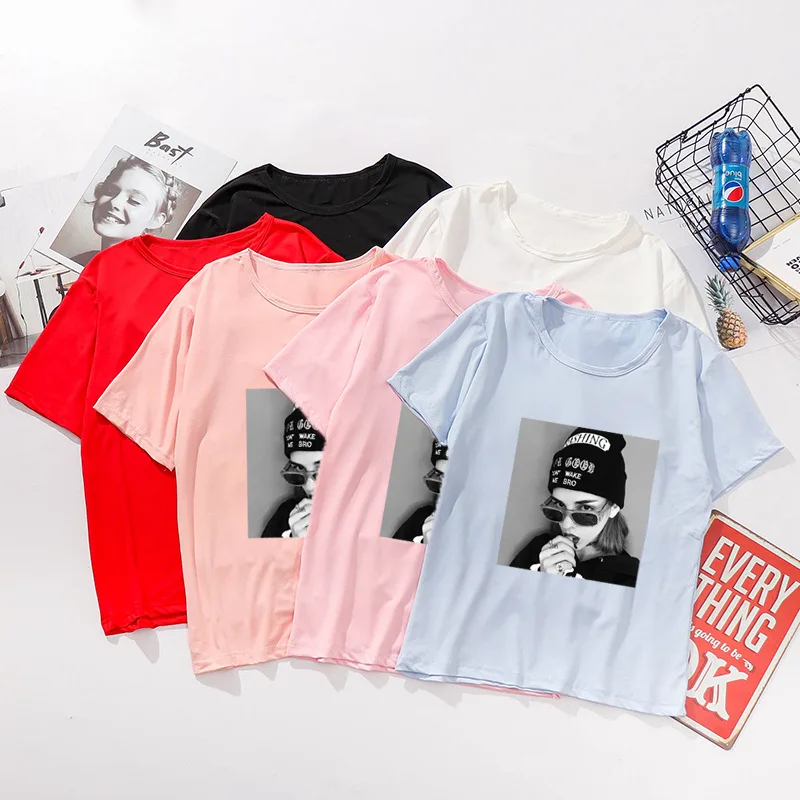 

Summer tops O-neck cotton fashion t-shirt fashion women's plus size women's girls loose short sleeves Tops white black color