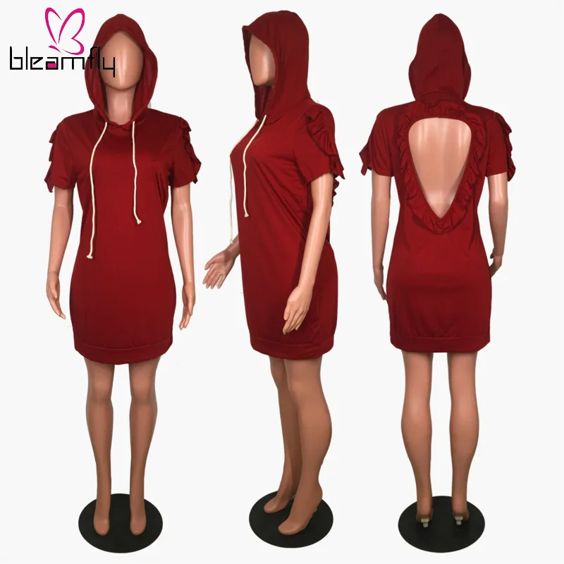 3 цвета 2019 летние женские модные платья с оборками открытой спиной капюшоном