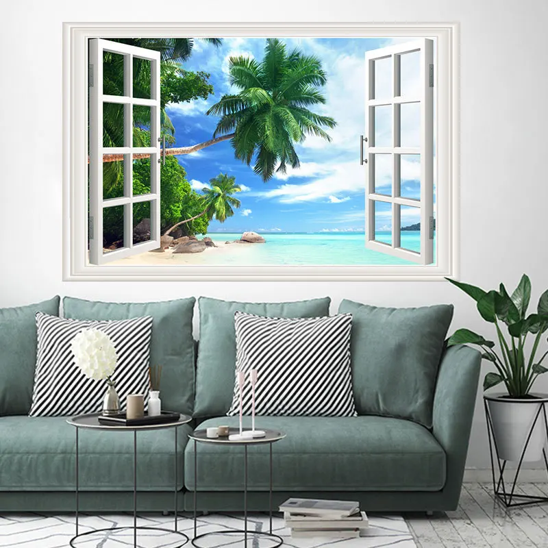 3d наклейки на стену для гостиной спальни домашний декор пейзаж море пляж остров