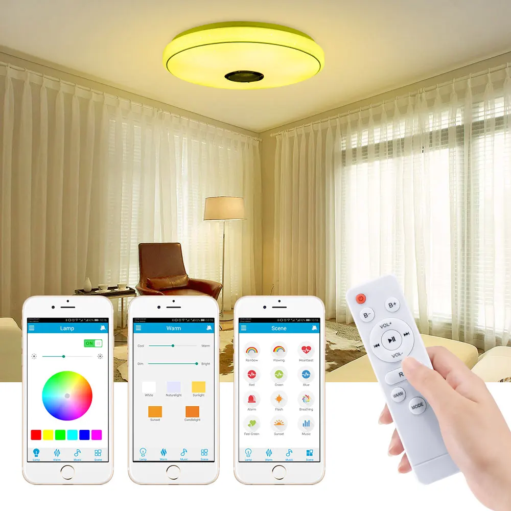 Smart Music LED Ceiling Light 36-60W RGB Embedded Round Star Remote Bluetooth Full Color | Освещение