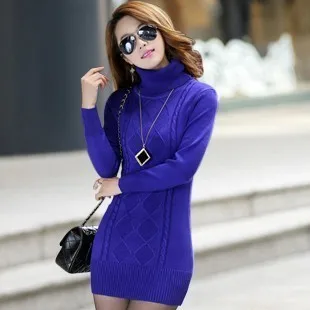 

New 2018 Women Spring Autumn Winter Thicken Turtleneck Pullover Knitted Sweaters Women Long Slim Sweater Dresses Sw536