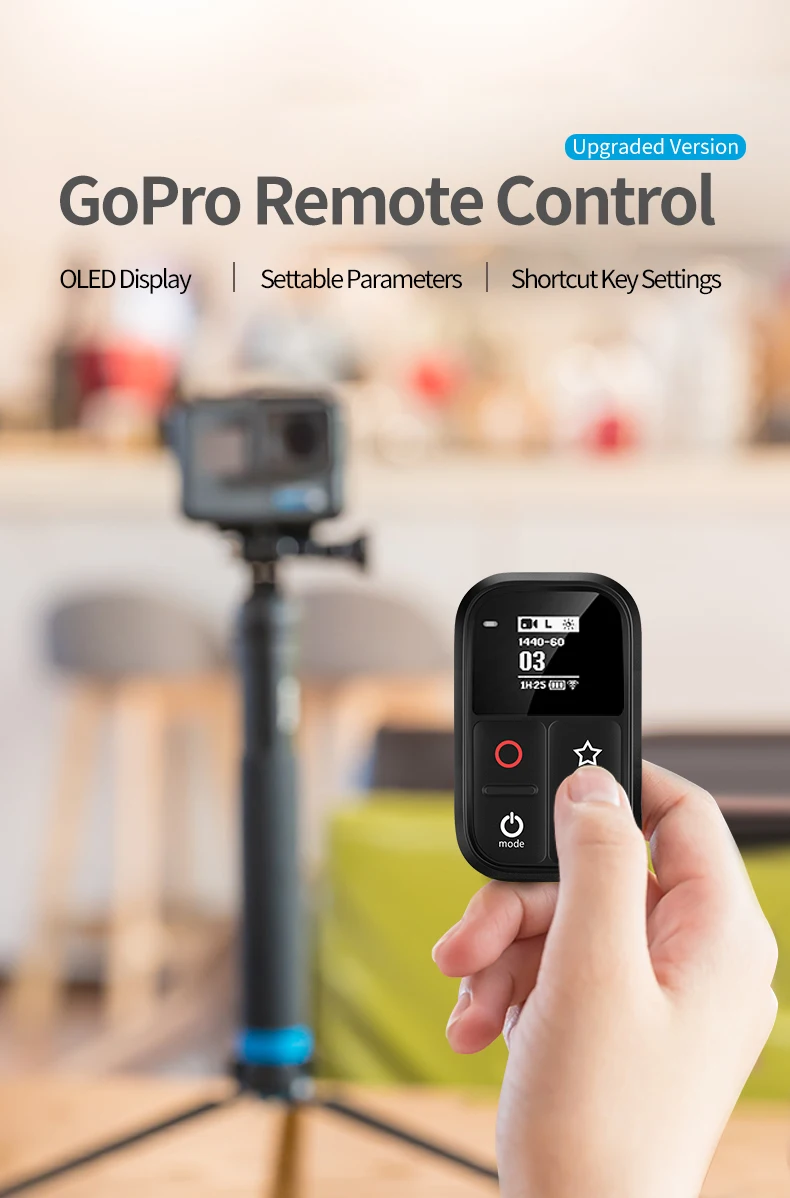 TELESIN 80M Wifi Пульт дистанционного управления для Gopro Hero Black 8 7 6 5 4 Session самолюминесцентный oled-экран дистанционный набор и ярлык