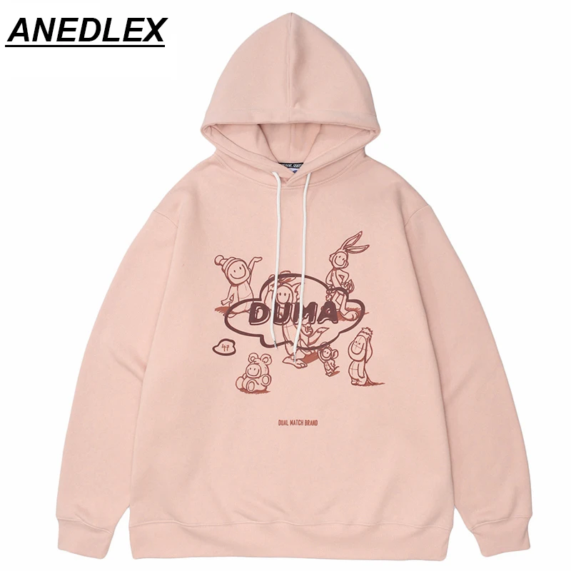 

Hip Hop Hoodie Sweatshirt Men Streetwear Funny Dancing Cartoon Print Pullover Harajuku Cotton Casual Autumn Hoodie Pink White