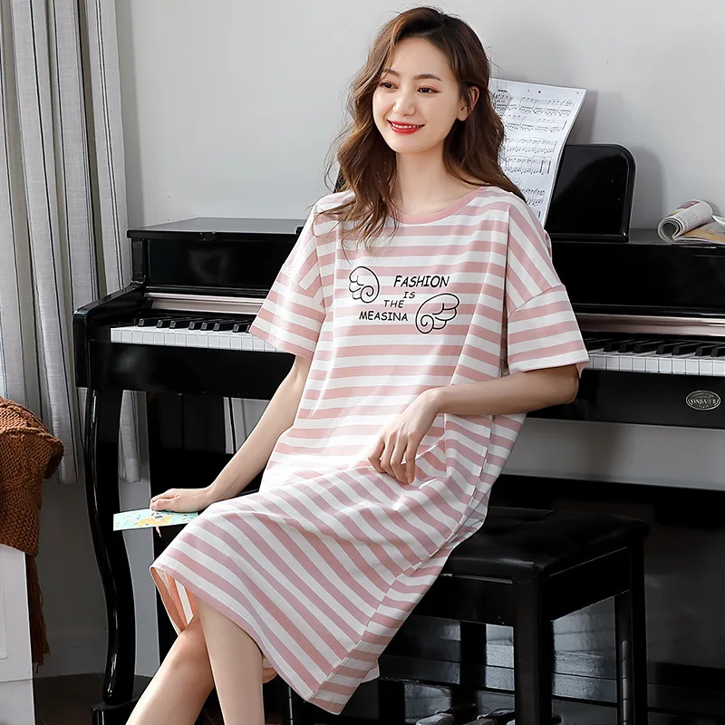Милая женская ночная рубашка с коротким рукавом длинная хлопковая Ночная в