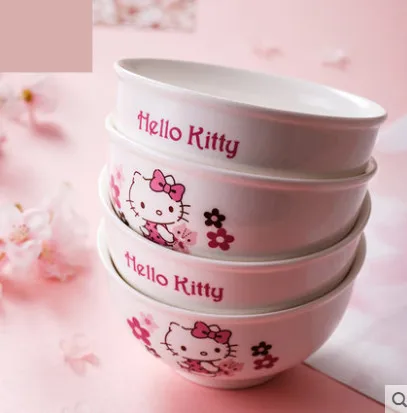 4pcs 4.5/5inch Kitty ceramics Bowl breakfast Korean bowl salad Dessert Children tableware Kitchen Household Dinnerware | Дом и сад