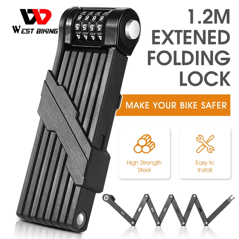 WEST BIKING Foldable Bike Lock MTB Road Bicycle Password Cycling High Security Anti-Theft Chain for Scooter Motorcycle | Спорт и