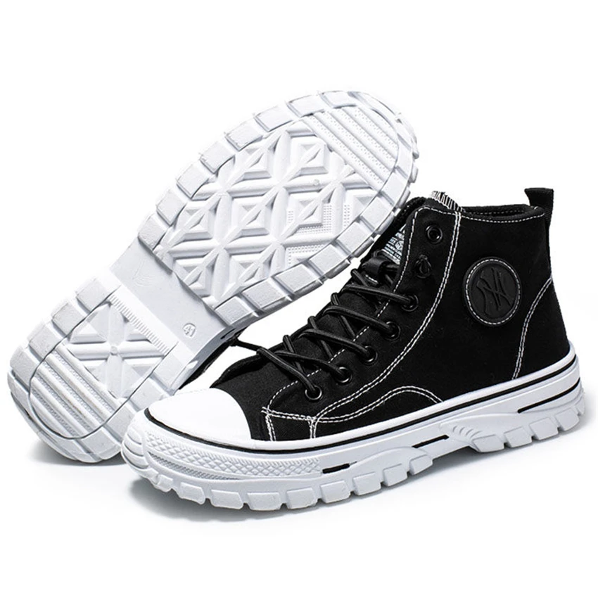 Men High Top Canvas Shoes Summer Breathable Lace-up Sneakers with Platform Beige Black Gray Nonslip Designer Vulcanized Footwear