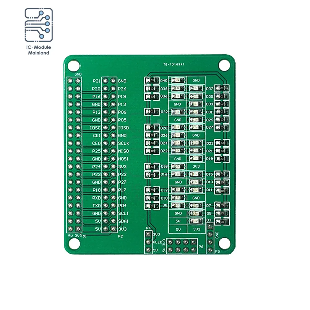 

LED Test Board IO Port Test Board Adapter Board Low Level Output Multi-lead Power Supply Pins for Raspberry Pi
