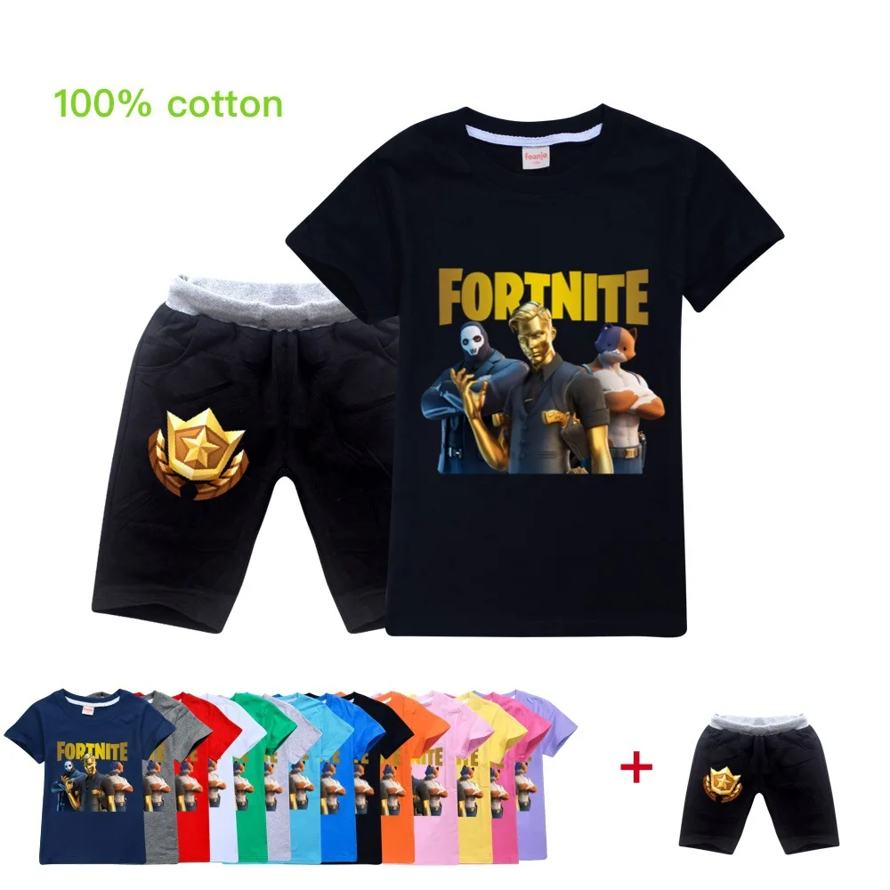 Детская одежда Fortnites комплекты одежды для детей 100% хлопок летняя рубашка с