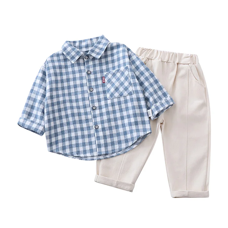 

Fashion Baby Boy Clothes Spring Autumn Children Lattice Jacket Pants 2Pcs/sets Infant Out Kid Casual Clothing Toddler Tracksuits