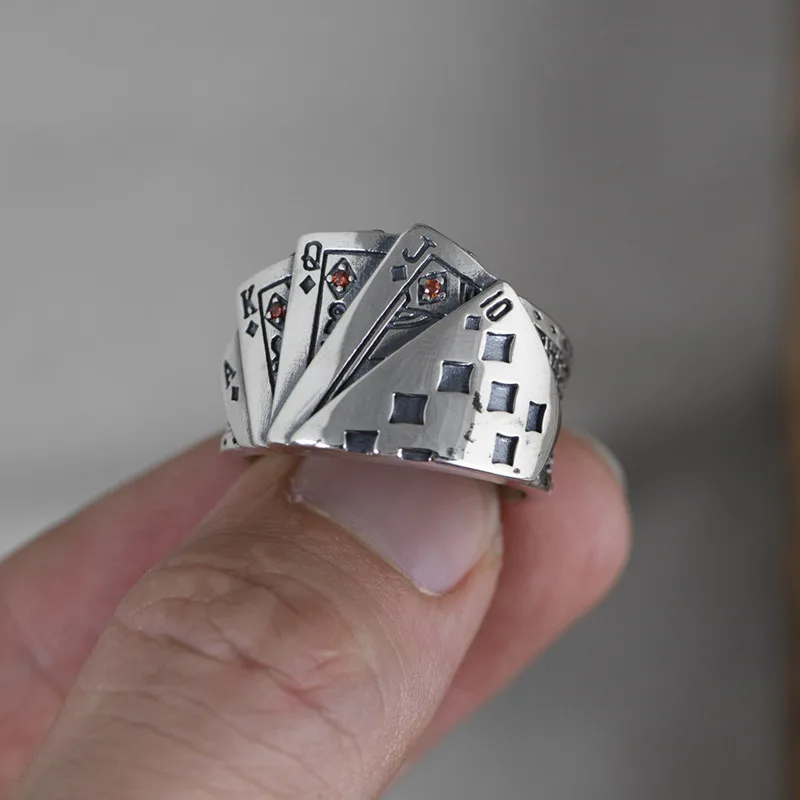 

Male Rock Punk Poker Ring Finger Purple Round Crystal 925 Sterling Silver Unique Index Finger Ring for Men Boy Punk Jewelry Gift