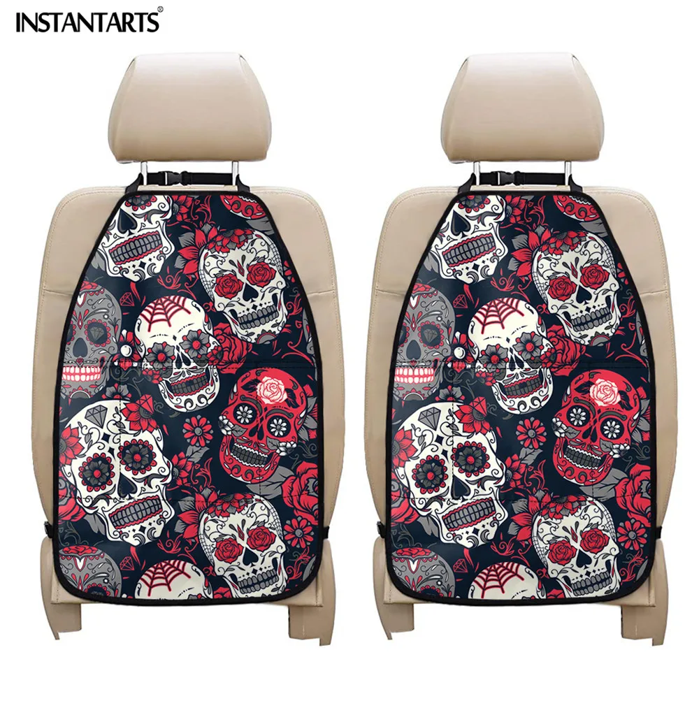 

INSTANTARTS Sugar Skull Pattern Easy to Install Car Seat Back Protector Cover for Most of Car Stylish Car Anti-dirty Pad New