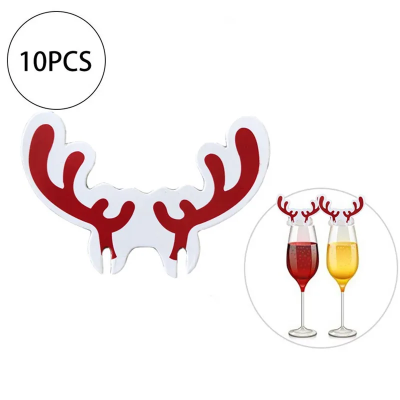 Red Antler 10 шт./Шляпа Санты Navidad Рождество домашняя кружка карточные украшения для семьи стол место карты вечерние принадлежности - Цвет: Red Antler