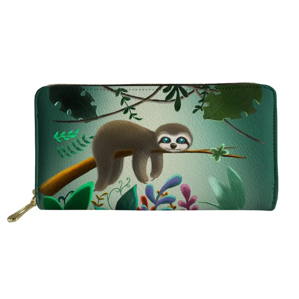 

Wallets for Credit Card Women Cartoon Sloth Printing Long PU Leather Purse Ladies Fashion Money Bags Females Wallet