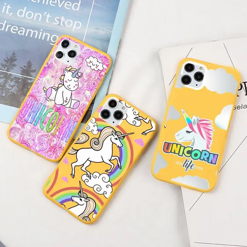 

Rainbow Unicorn Phone Case For IPhone 6 6s 7 8 Plus X Xs Xr Xsmax 11 12 Pro Promax 12mini Candy Yellow Silicone Cover