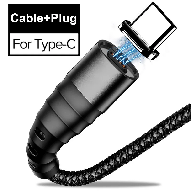 Магнитный кабель 3A type-C для samsung A70 huawei P30 lite Micro usb провод для быстрого заряда USB C Магнитный телефонный кабель для Xiaomi - Цвет: Black For Type-c
