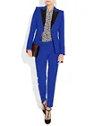 Женские Брючные костюмы больших размеров, деловые брючные костюмы, блейзер и брюки для работы, костюм Королевского синего цвета для свадебной вечеринки