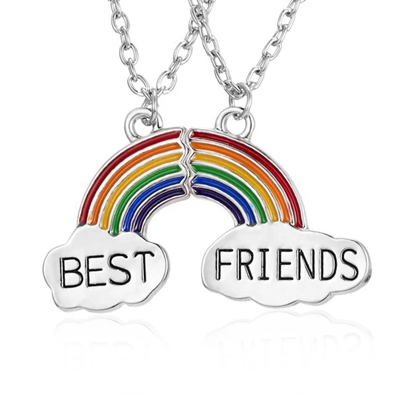 

Fashion Best Friends Rainbow Broken Heart Couple Necklace For Women Cat Key Pendant Neck Chain Choker Lover Wedding Jewelry Gift