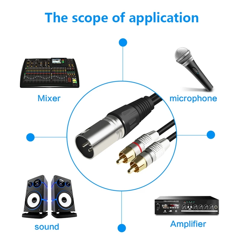 

1 XLR Male to 2 RCA Male Plug Stereo Audio Cable Connector Y Splitter Cord for Microphone Mixing Console Amplifier(1.5M)