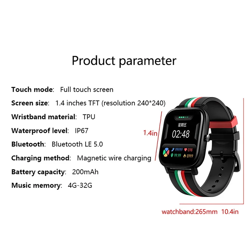 

OTTWN MT2 Waterproof Square Screen Smartwatch Bluetooth Call Recording 4G Memory Meter Heart Rate Monitoring Sports Smart Watch