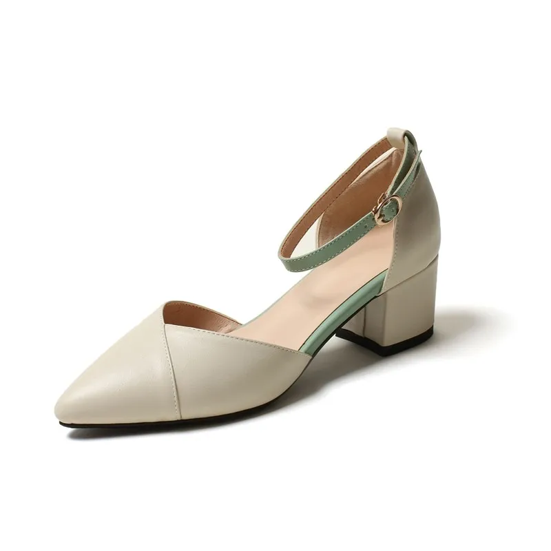 

Summer Office Shoes Women Covered Toe Woman Sandals New 2021 Ankle Strap Chunky Middle Heels Modern Sandals Plus Size 41 42 43