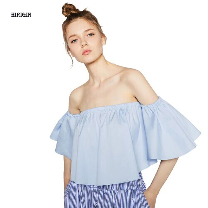 Летний новый стиль модный женский топ с расклешенными рукавами топы открытыми