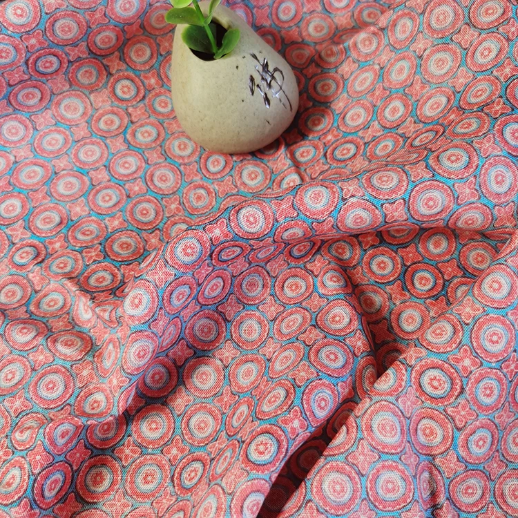 

High quality Tencel flax fabric Round retro print tissu High grade robe dress cheongsam shirt coat material