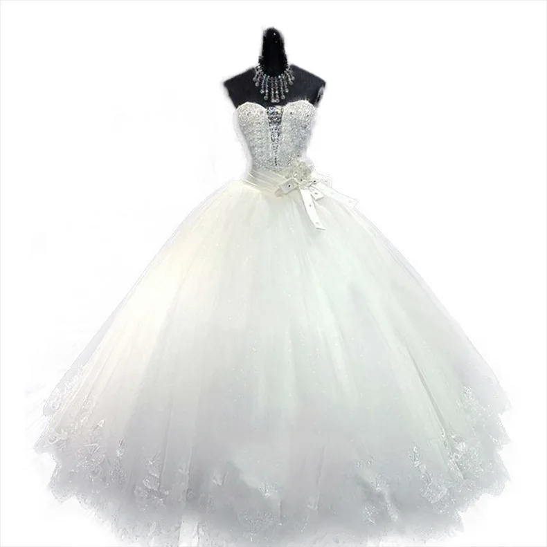 Недорогие свадебные платья 2020 с бальным платьем Роскошные Кристаллы со шлейфом