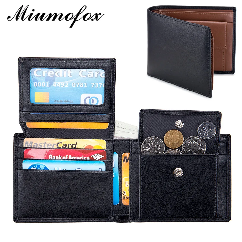 

Genuine Leather Men Wallet Short Three Fold Slim Male Purse High Quality RFID Anti-theft Wallet Vintage Card Holder Money Bag