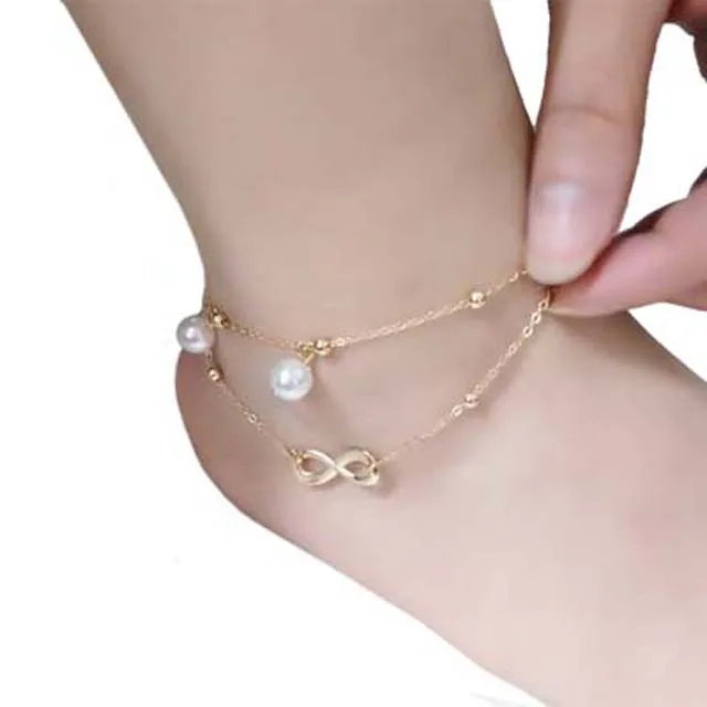 

Double layer Pearl Pendant Chain Korean bracelet for female students