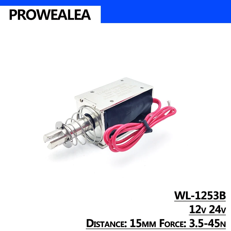 

Solenoid Electromagnet Push Pull Type WL-1253B 12V 24V Thrust Force 3.5-45N 15mm Open Frame Linear Electric Magnet