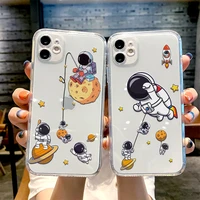 astronaut cartoon creative cute phone case for iphone 13 12 11 pro max mini 6 6s 7 8 plus se2020 x xr xs transparent clear cases