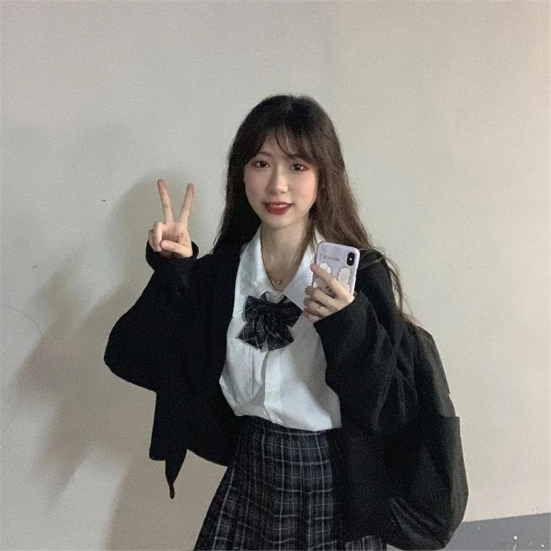 

Ladies School Uniform Sweet Style Lattice Bow White Shirt New Jk Pleated Skirt Sets College Style Loose Soft Casual Dresses Suit
