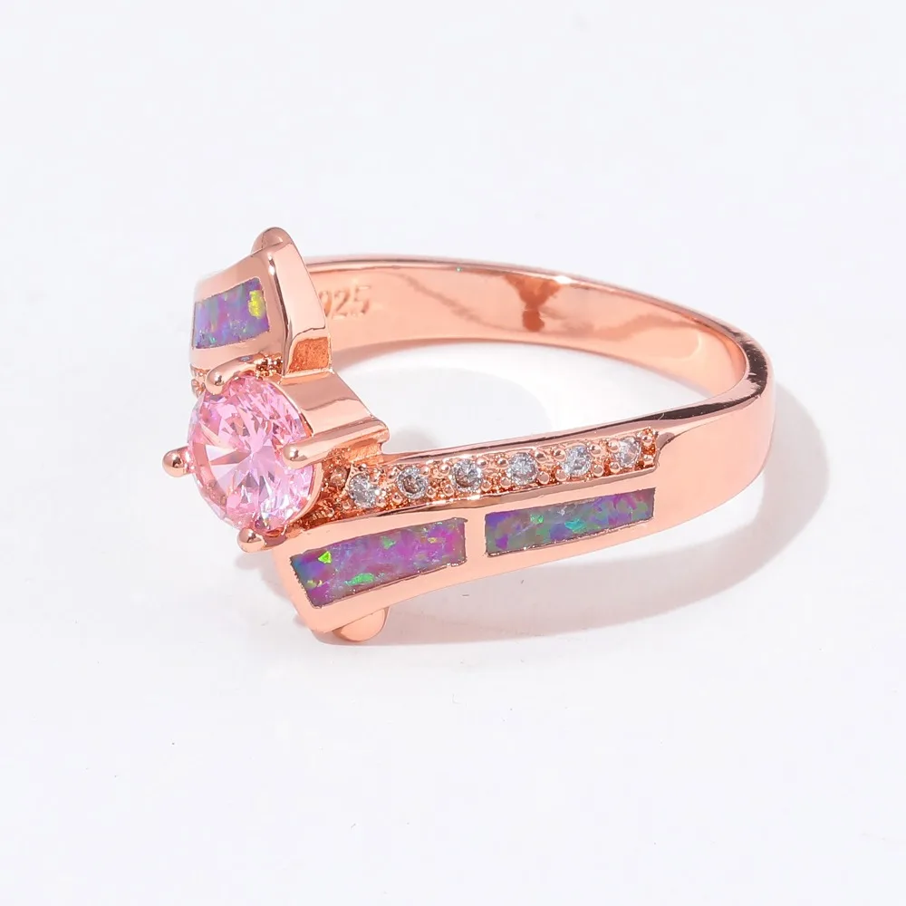 Женское кольцо CiNily фиолетовое огненный опал розовое золото цвет РОЗОВЫЙ