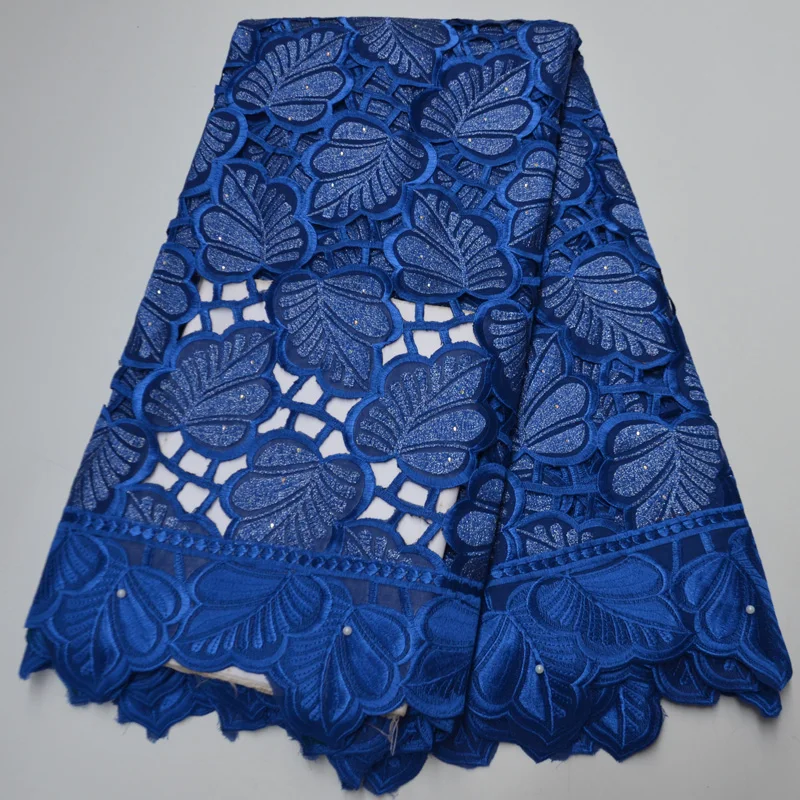 

(5yards/pc) high quality royal blue African hand cut Swiss voile lace fabric for with neat embroidery for party dress CLP439